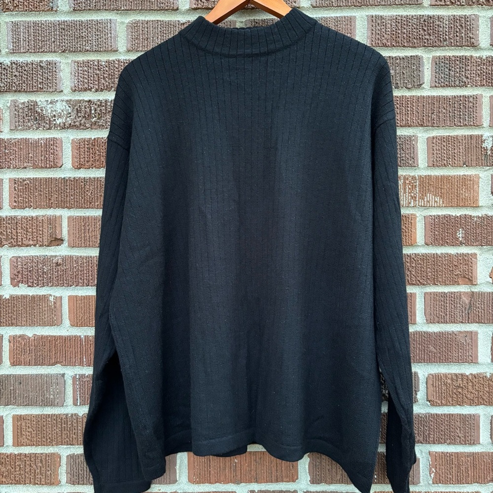 Trader Bay Textured Sweater Mens XLT Black Merino Wool Blend Pullover Costal